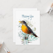 Carte Robin Garden Bird Wildlife Missing You Card (Devant/Arrière en situation)