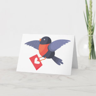 Carte Robin oiseau volant avec lettre d'amour au cœur ro