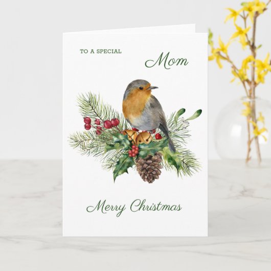 Carte Robin, saint, pin - Maman Noël (Fleur jaune)