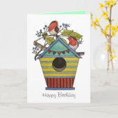 Carte Robins Aux Bleuets Et Aux Oiseaux (Fleur jaune)