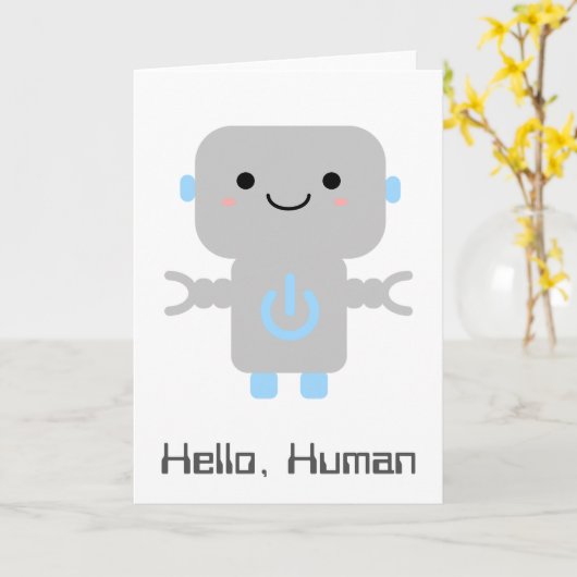 Carte Robot de dessin mignon | Hello Human (Fleur jaune)