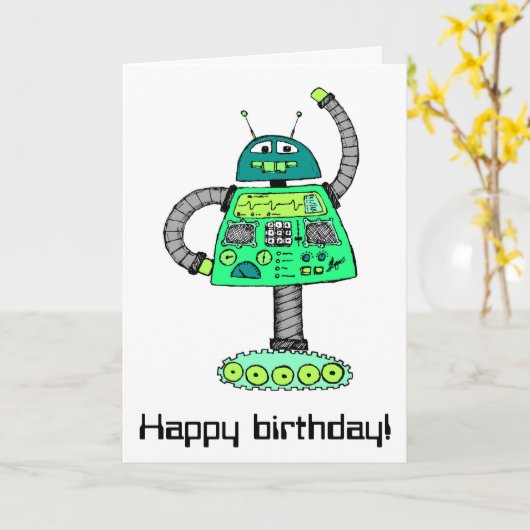 Carte Robot Frankie, vert blanc (Fleur jaune)