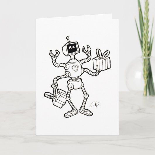 Carte Robot Greeting Card - crazy robot arms (Devant)