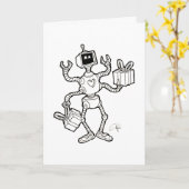 Carte Robot Greeting Card - crazy robot arms (Fleur jaune)
