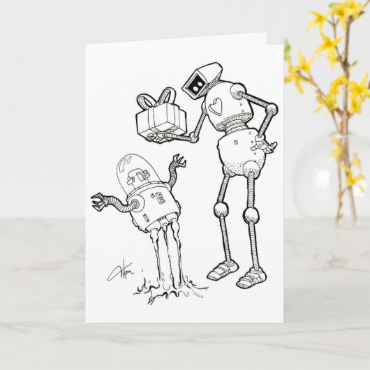 Carte Robot Greeting Card - from one nerd to another (Fleur jaune)