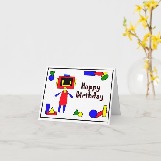 Carte Robot Joyeux anniversaire (Fleur jaune)