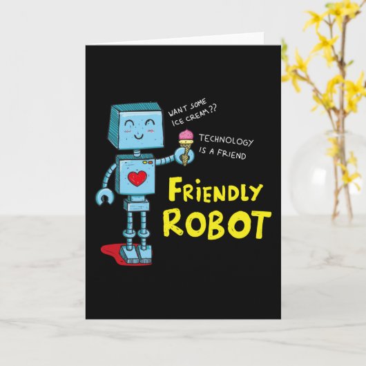 Carte Robot mignon (Fleur jaune)