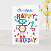 Carte Robot mignon 1er anniversaire (Fleur jaune)