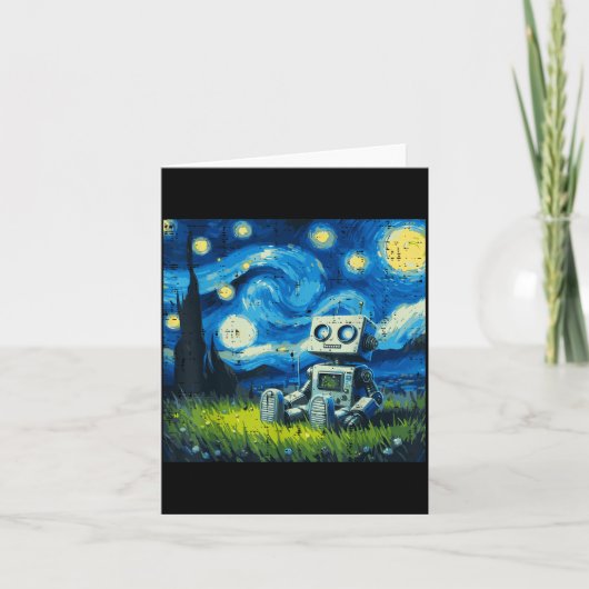 Carte Robot Nuit Étoilée Dessin Drôle Art Meme Enfants M (Devant)