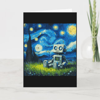 Carte Robot Nuit Étoilée Peinture Drôle Art Mème Enfants