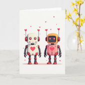 Carte Robots Minimalistes Cœurs (Fleur jaune)