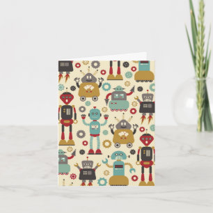 Carte Robots rétro amusants Motif illustré (Cream)