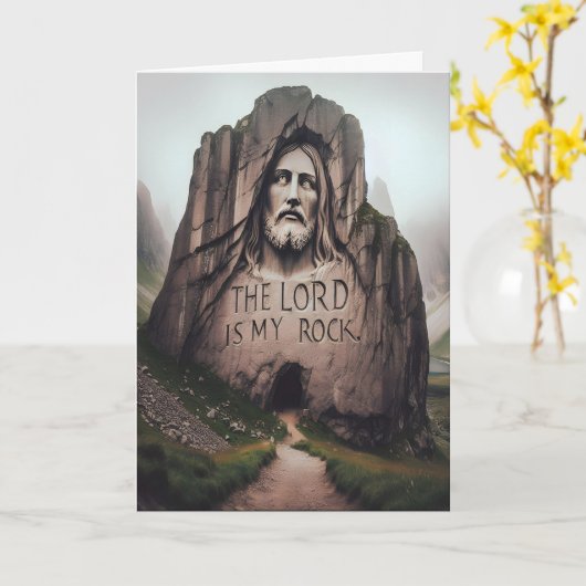 Carte Roche Divine : Jésus gravé Le Seigneur Est Mon Roc (Fleur jaune)
