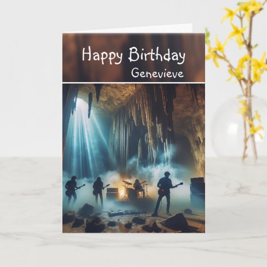 Carte Rock Band jouant dans underground Cavern anniversa (Fleur jaune)