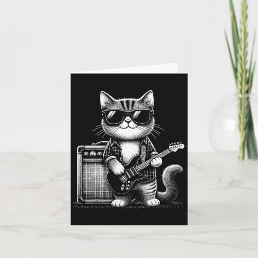 Carte Rock Chat Jouer Guitare (Devant)