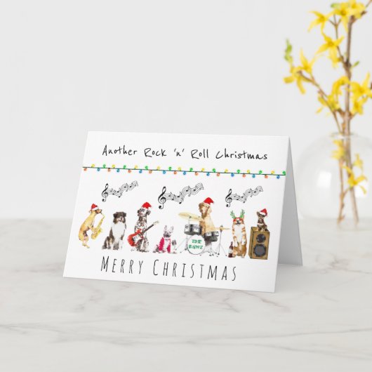 Carte Rock n roll joyeux Noël musical chien groupe de ro (Fleur jaune)