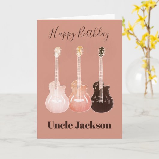 Carte Rock n Roll Rustic Guitares Nom de l'oncle (Fleur jaune)