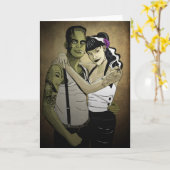 Carte Rockabilly Frank et jeune mariée (Fleur jaune)