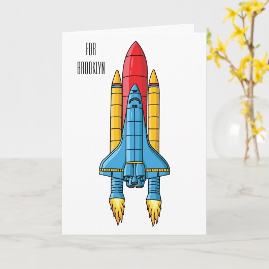 Carte Rocket ship cartoon illustration (Fleur jaune)