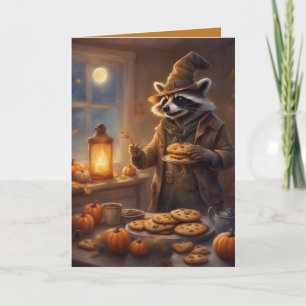 Carte Rocky Raccoon prépare des cookies d'Halloween en g