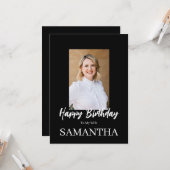 Carte ROE Black & White Simple Birthday Femme Salutation (Devant/Arrière en situation)