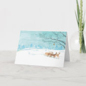 Carte Roe Deer Group en hiver paysage neige salutation (Devant)