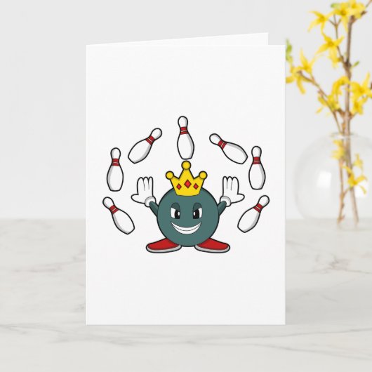 Carte Roi au bowling avec quille de bowling (Fleur jaune)