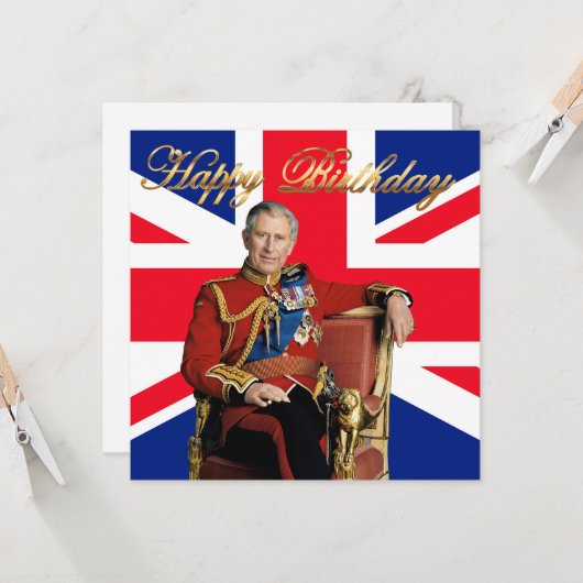 Carte Roi Charles III avec drapeau britannique Joyeux an (Devant/Arrière en situation)