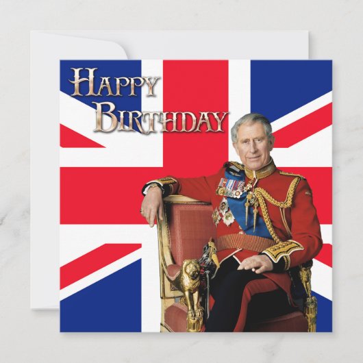 Carte Roi Charles III avec drapeau britannique Joyeux an (Devant)