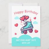 Carte Roller Skate Red Hearts Balloons Anniversaire Salu (Devant)