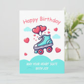 Carte Roller Skate Red Hearts Balloons Anniversaire Salu (Debout devant)