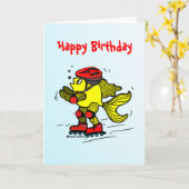 Carte Rollerblade Fish drôle Caricature de patinage (Fleur jaune)