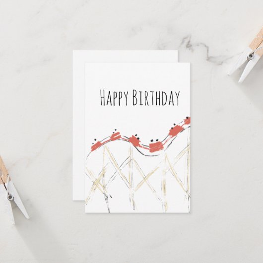 Carte Rollercoaster main dessinée Anniversaire (Devant/Arrière en situation)