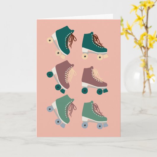 Carte Rollerskates Vert Dusty rose (Fleur jaune)