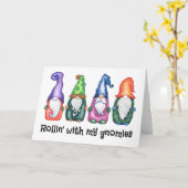Carte Rollin avec mes Gnomies Funny Gnome Noël (Fleur jaune)