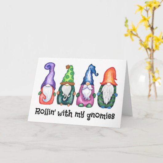 Carte Rollin avec mes Gnomies Funny Gnome Noël (Fleur jaune)