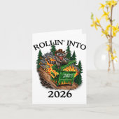 Carte Rollin’ Into 2026 Dumpster Fire New Year Party Fun (Fleur jaune)