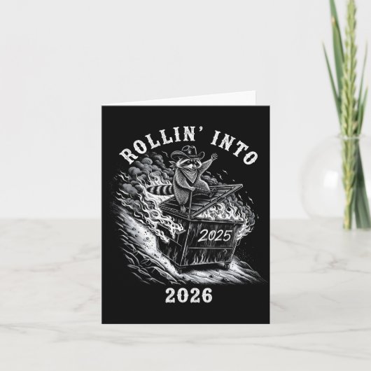 Carte Rollin' Into 2026 Funny Cowboy Raccoon Happy New Y (Devant)
