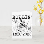 Carte Rollin’ Into 2026 Raccoon Dumpster Fire Funny New  (Fleur jaune)