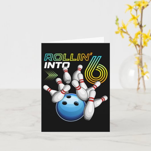 Carte Rollin Into 6 Retro Bowling Anniversaire 6e Bir (Fleur jaune)