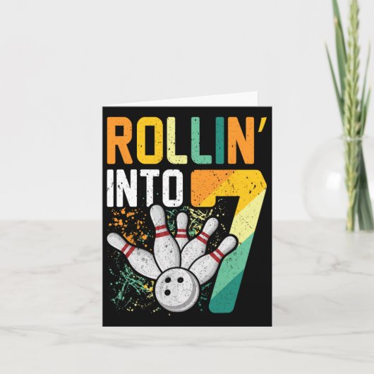 Carte Rollin Into 7 Retro Bowling Annithday Party 7th Bi (Devant)