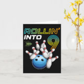 Carte Rollin Into 9 Retro Bowling Annithday Party 9th Bi (Fleur jaune)