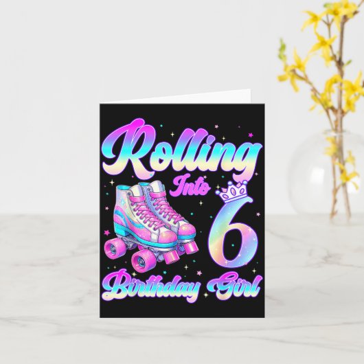 Carte Rolling Into 6 Year Old Roller Skating 6th Birthda (Fleur jaune)