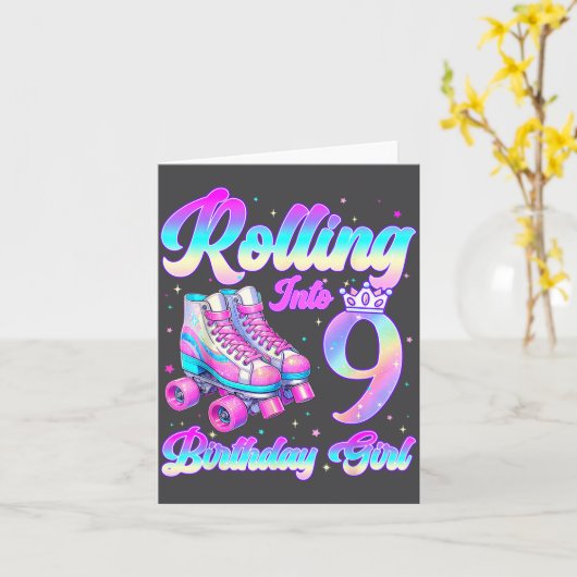 Carte Rolling Into 9 Year Old Roller Skating 9th Birthda (Fleur jaune)
