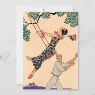 Carte Romance d'amour vintage, balançoire Escarpolette B