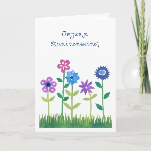 Carte Romantic Birthday Card with French Greeting (Devant)