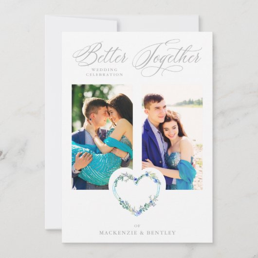 Carte Romantic Blue Shades Grey Floral Heart 2 Photos (Devant)