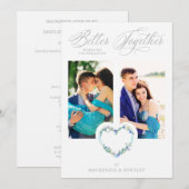 Carte Romantic Blue Shades Grey Floral Heart 2 Photos (Devant / Derrière)