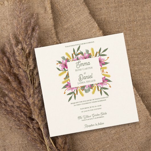 Carte Romantic Blush Pink Lily Botanical Wedding Invite