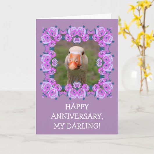 Carte Romantic Funny Goose Anniversaire (Fleur jaune)